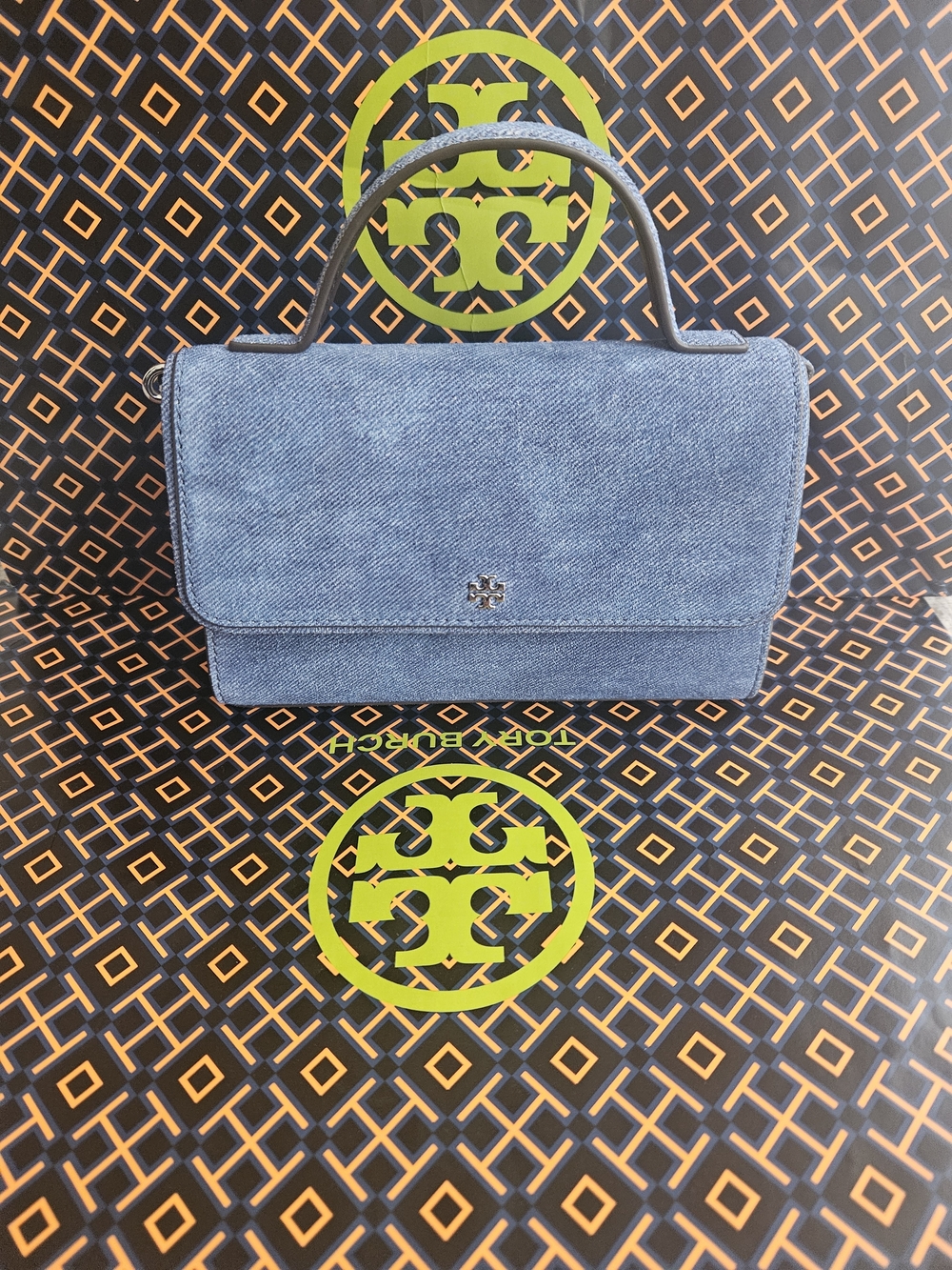 Tory Burch Emerson Denim Suede Mini Top-Handle Crossbody Bag 175798